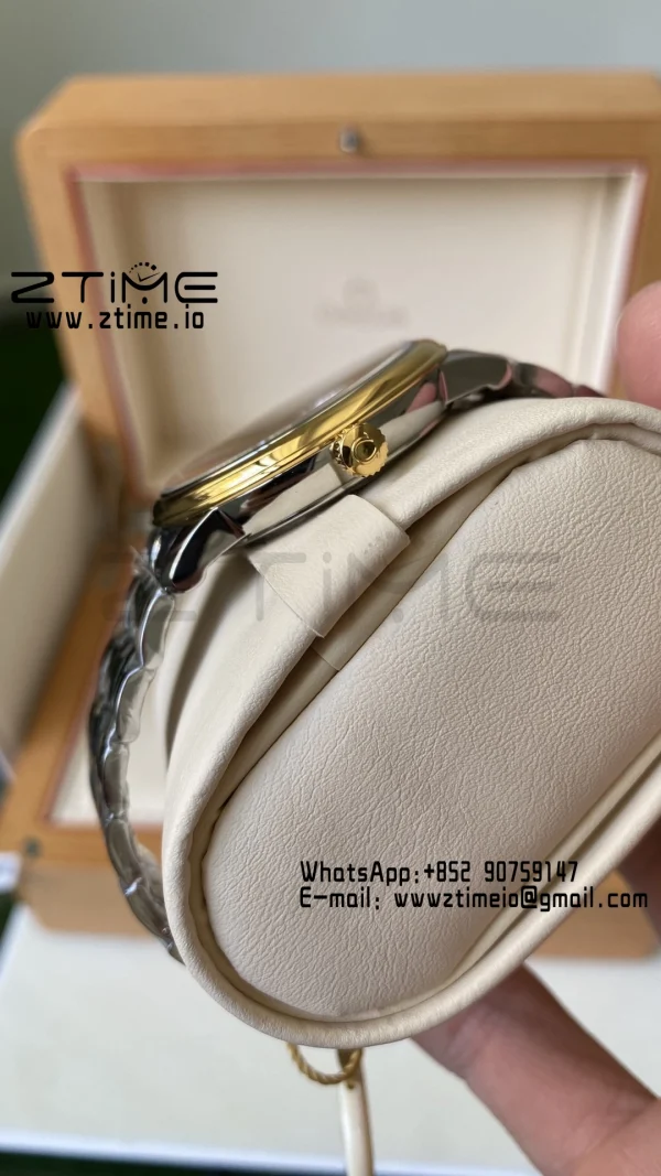OMEGA De Ville Prestige 39.5mm YG/SS A+F 1:1 Best Edition White Granular Dial YG Markers on Stainless Steel Strap A2500 - Super Clone Watch | 1:1 Best Version