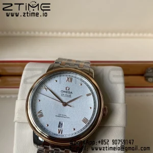 OMEGA De Ville Prestige 39.5mm RG/SS A+F 1:1 Best Edition White Granular Dial RG Markers on Stainless Steel Strap A2500 - Super Clone Watch | 1:1 Best Version