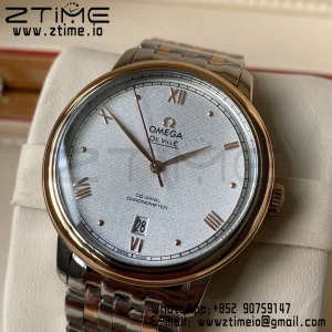 OMEGA De Ville Prestige 39.5mm RG/SS A+F 1:1 Best Edition White Granular Dial RG Markers on Stainless Steel Strap A2500 - Super Clone Watch | 1:1 Best Version