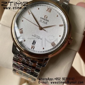 OMEGA De Ville Prestige 39.5mm RG/SS A+F 1:1 Best Edition White Granular Dial RG Markers on Stainless Steel Strap A2500 - Super Clone Watch | 1:1 Best Version