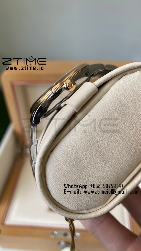 OMEGA De Ville Prestige 39.5mm RG/SS A+F 1:1 Best Edition White Granular Dial RG Markers on Stainless Steel Strap A2500 - Super Clone Watch | 1:1 Best Version