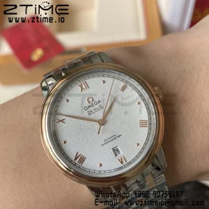 OMEGA De Ville Prestige 39.5mm RG/SS A+F 1:1 Best Edition White Granular Dial RG Markers on Stainless Steel Strap A2500 - Super Clone Watch | 1:1 Best Version