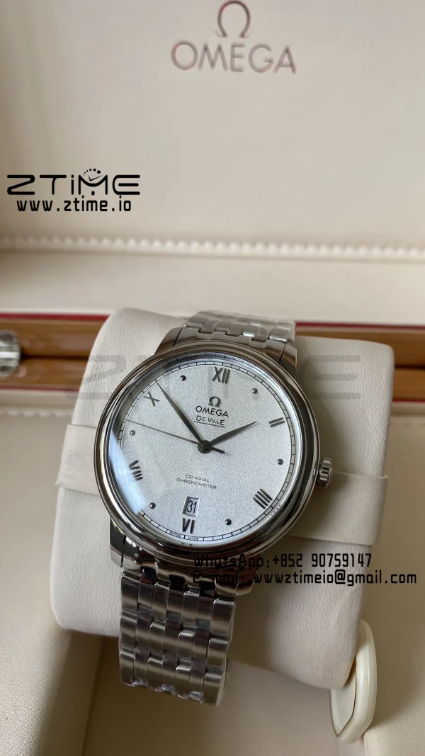 OMEGA De Ville Prestige 39.5mm SS A+F 1:1 Best Edition White Granular Dial Silver Markers on Stainless Steel Strap A2500 - Super Clone Watch | 1:1 Best Version