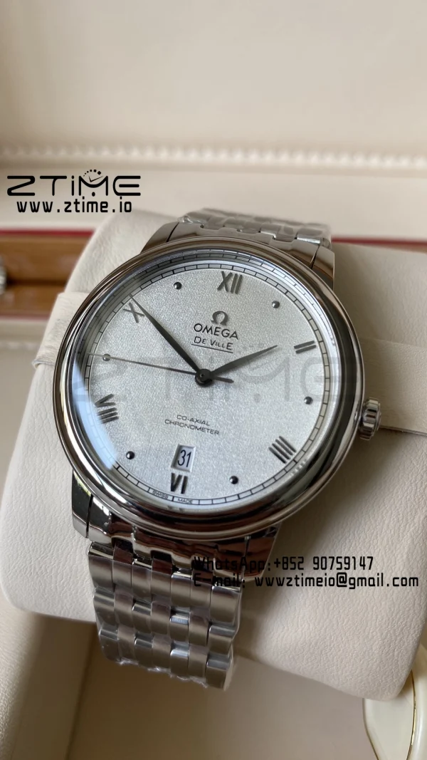 OMEGA De Ville Prestige 39.5mm SS A+F 1:1 Best Edition White Granular Dial Silver Markers on Stainless Steel Strap A2500 - Super Clone Watch | 1:1 Best Version