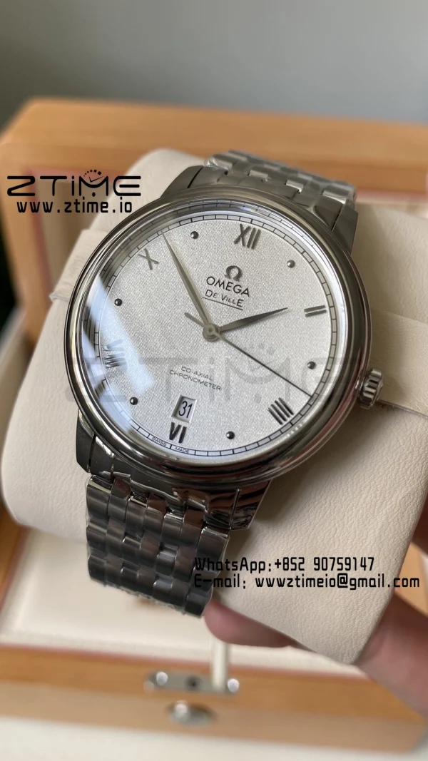 OMEGA De Ville Prestige 39.5mm SS A+F 1:1 Best Edition White Granular Dial Silver Markers on Stainless Steel Strap A2500 - Super Clone Watch | 1:1 Best Version