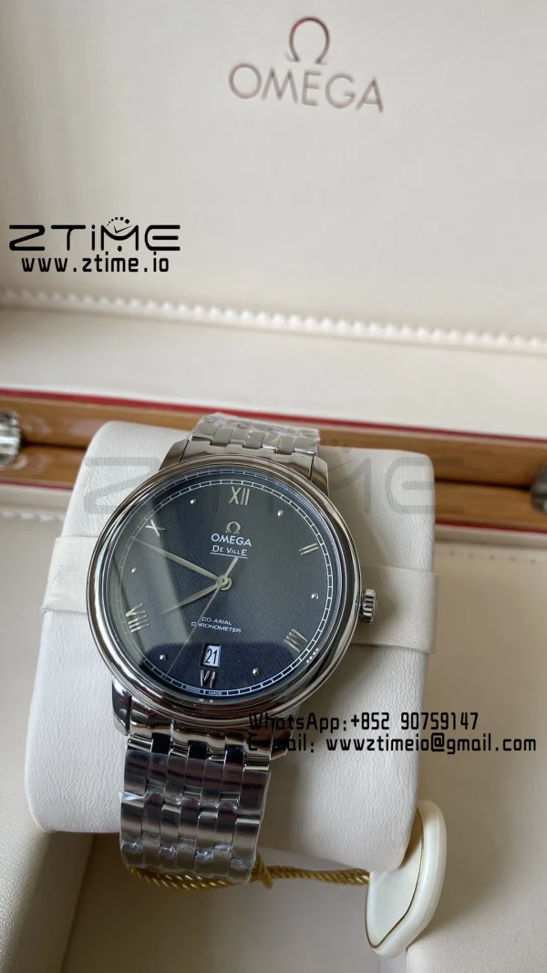 OMEGA De Ville Prestige 39.5mm SS A+F 1:1 Best Edition Black Granular Dial Silver Markers on Stainless Steel Strap A2500 - Super Clone Watch | 1:1 Best Version