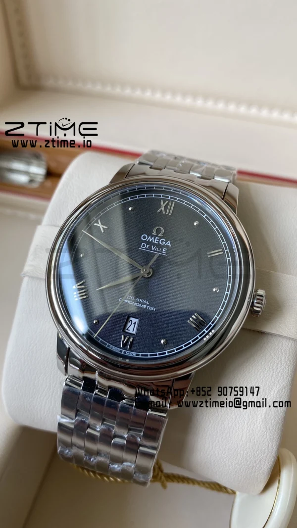 OMEGA De Ville Prestige 39.5mm SS A+F 1:1 Best Edition Black Granular Dial Silver Markers on Stainless Steel Strap A2500 - Super Clone Watch | 1:1 Best Version