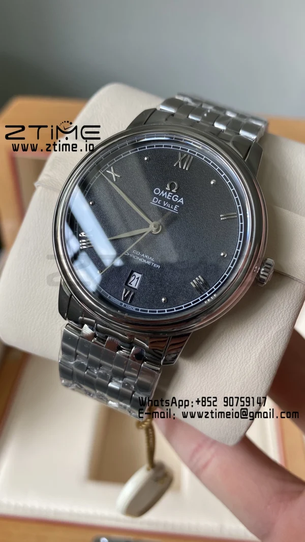 OMEGA De Ville Prestige 39.5mm SS A+F 1:1 Best Edition Black Granular Dial Silver Markers on Stainless Steel Strap A2500 - Super Clone Watch | 1:1 Best Version