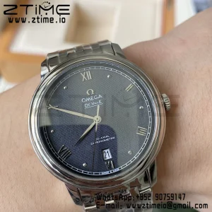 OMEGA De Ville Prestige 39.5mm SS A+F 1:1 Best Edition Black Granular Dial Silver Markers on Stainless Steel Strap A2500 - Super Clone Watch | 1:1 Best Version