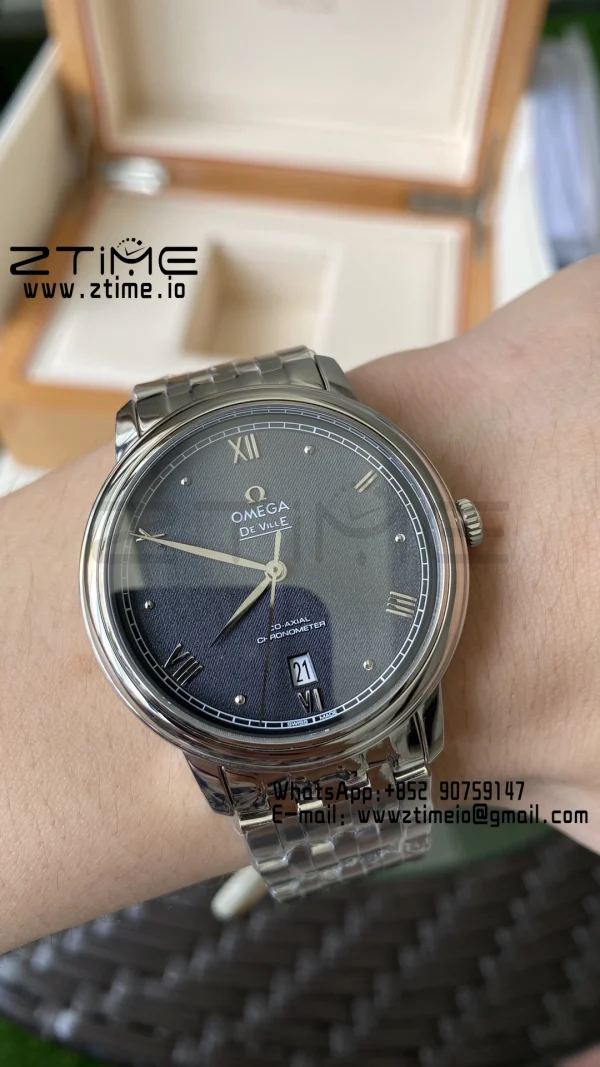 OMEGA De Ville Prestige 39.5mm SS A+F 1:1 Best Edition Black Granular Dial Silver Markers on Stainless Steel Strap A2500 - Super Clone Watch | 1:1 Best Version