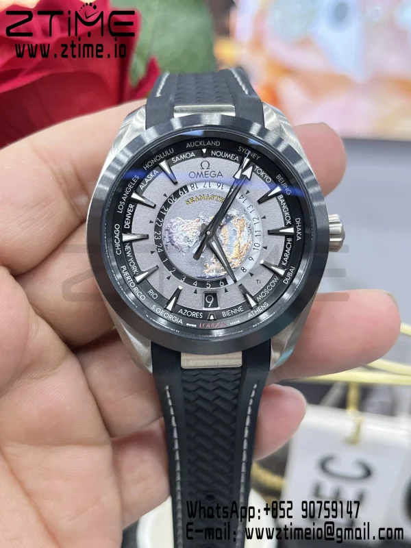 OMEGA Aqua Terra GMT Worldtimer 43mm Titanium VSF 1:1 Best Edition on Rubber Strap  A8938 Super Clone - Super Clone Watch | 1:1 Best Version