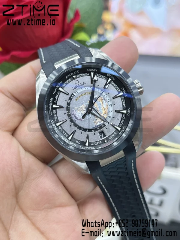 OMEGA Aqua Terra GMT Worldtimer 43mm Titanium VSF 1:1 Best Edition on Rubber Strap  A8938 Super Clone - Super Clone Watch | 1:1 Best Version