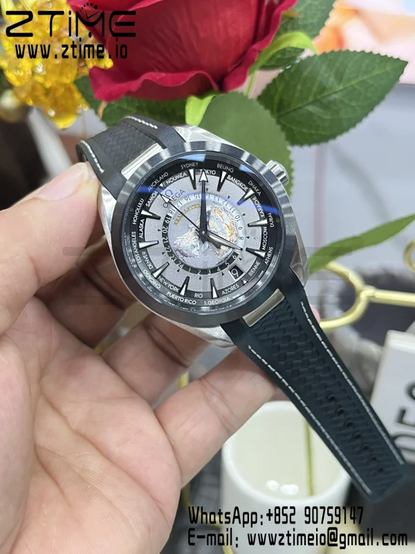 OMEGA Aqua Terra GMT Worldtimer 43mm Titanium VSF 1:1 Best Edition on Rubber Strap  A8938 Super Clone - Super Clone Watch | 1:1 Best Version