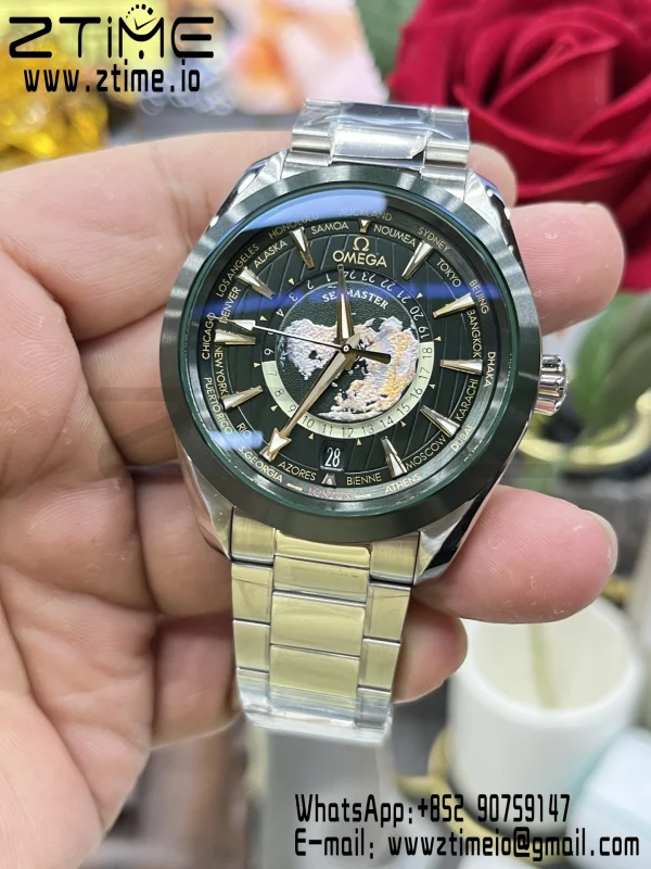 OMEGA Aqua Terra Worldtimer VSF 1:1 Best Edition Green Dial on SS Bracelet A8938 Super Clone - Super Clone Watch | 1:1 Best Version