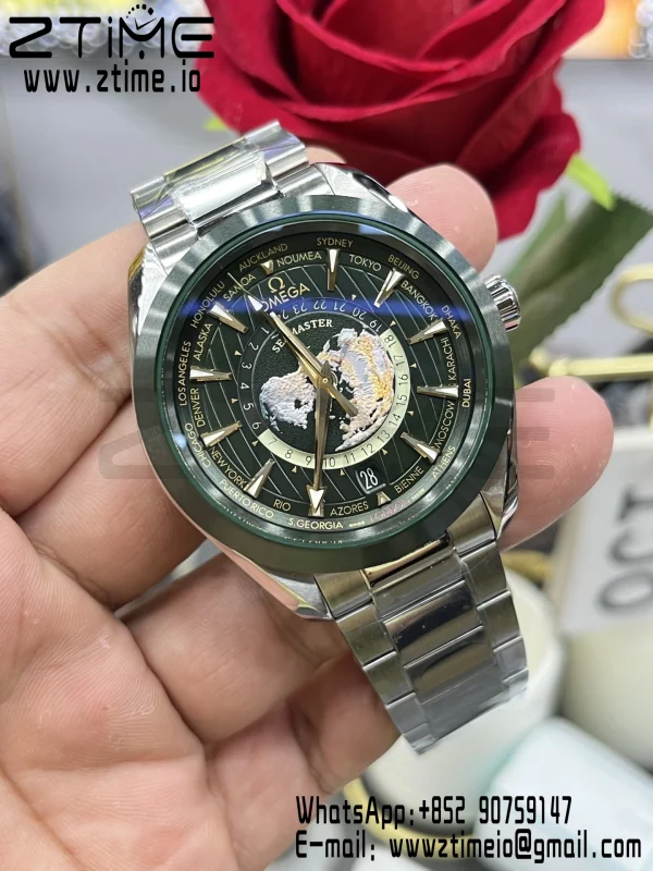 OMEGA Aqua Terra Worldtimer VSF 1:1 Best Edition Green Dial on SS Bracelet A8938 Super Clone - Super Clone Watch | 1:1 Best Version