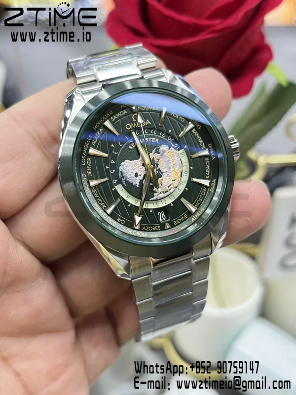 OMEGA Aqua Terra Worldtimer VSF 1:1 Best Edition Green Dial on SS Bracelet A8938 Super Clone - Super Clone Watch | 1:1 Best Version