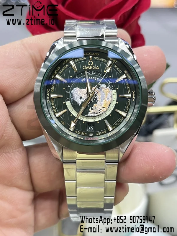 OMEGA Aqua Terra Worldtimer VSF 1:1 Best Edition Green Dial on SS Bracelet A8938 Super Clone - Super Clone Watch | 1:1 Best Version