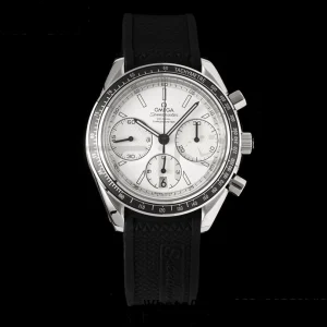 OMEGA Speedmaster Racing Master SS HKF Best Edition White Dial on Black Rubber Strap A7750 - Super Clone Watch | 1:1 Best Version