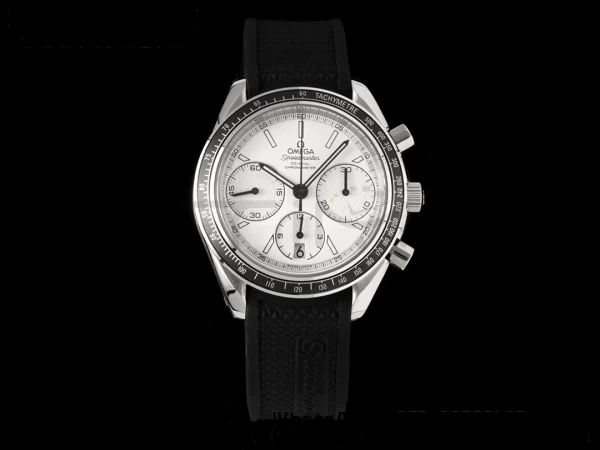 OMEGA Speedmaster Racing Master SS HKF Best Edition White Dial on Black Rubber Strap A7750 - Super Clone Watch | 1:1 Best Version