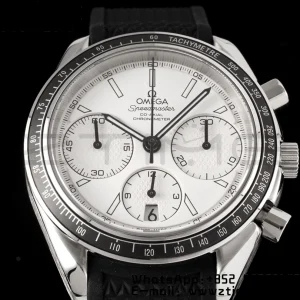 OMEGA Speedmaster Racing Master SS HKF Best Edition White Dial on Black Rubber Strap A7750 - Super Clone Watch | 1:1 Best Version