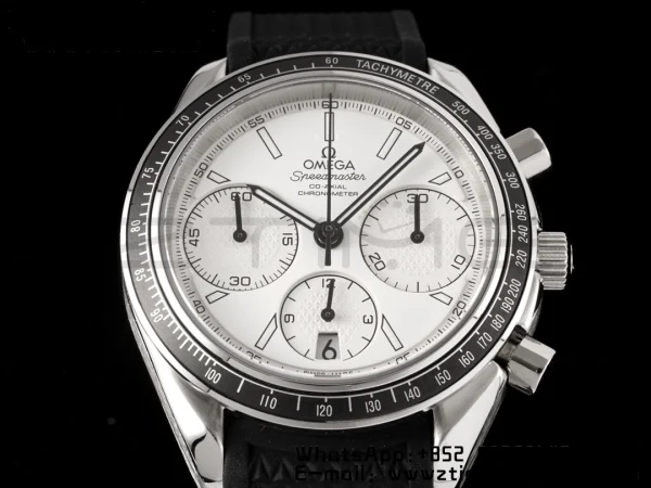 OMEGA Speedmaster Racing Master SS HKF Best Edition White Dial on Black Rubber Strap A7750 - Super Clone Watch | 1:1 Best Version