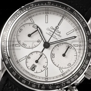 OMEGA Speedmaster Racing Master SS HKF Best Edition White Dial on Black Rubber Strap A7750 - Super Clone Watch | 1:1 Best Version
