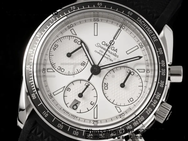 OMEGA Speedmaster Racing Master SS HKF Best Edition White Dial on Black Rubber Strap A7750 - Super Clone Watch | 1:1 Best Version