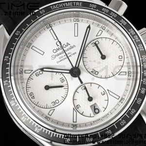 OMEGA Speedmaster Racing Master SS HKF Best Edition White Dial on Black Rubber Strap A7750 - Super Clone Watch | 1:1 Best Version