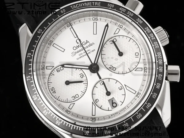 OMEGA Speedmaster Racing Master SS HKF Best Edition White Dial on Black Rubber Strap A7750 - Super Clone Watch | 1:1 Best Version