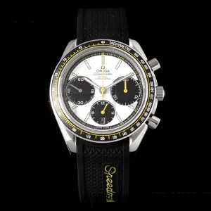 OMEGA Speedmaster Racing Master SS HKF Best Edition Black/White Dial on Black Rubber Strap A7750 - Super Clone Watch | 1:1 Best Version