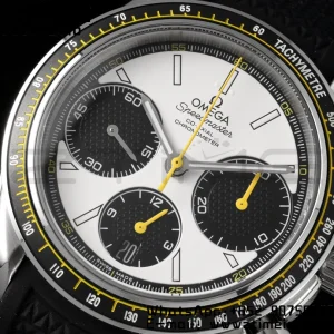 OMEGA Speedmaster Racing Master SS HKF Best Edition Black/White Dial on Black Rubber Strap A7750 - Super Clone Watch | 1:1 Best Version