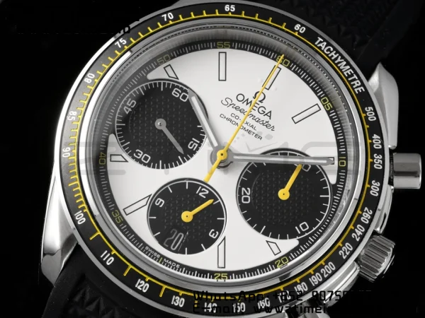 OMEGA Speedmaster Racing Master SS HKF Best Edition Black/White Dial on Black Rubber Strap A7750 - Super Clone Watch | 1:1 Best Version