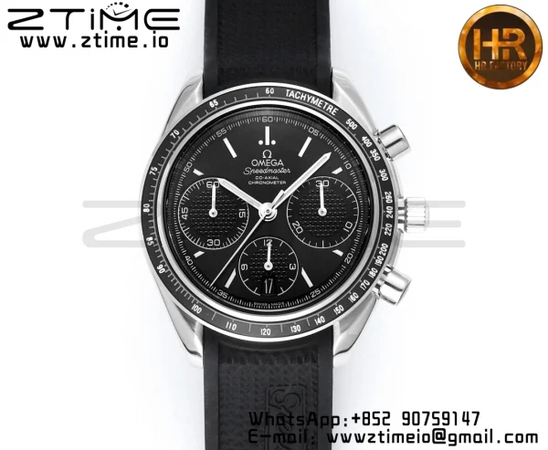 OMEGA Speedmaster Racing Master SS HKF Best Edition Quadrante nero su cinturino in gomma nera A7750 - Orologio super clone | Versione migliore 1:1