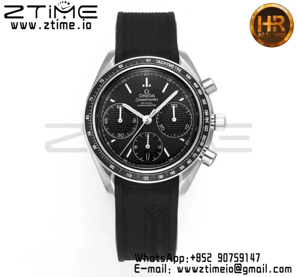 OMEGA Speedmaster Racing Master SS HKF Best Edition Quadrante nero su cinturino in gomma nera A7750 - Orologio super clone | Versione migliore 1:1