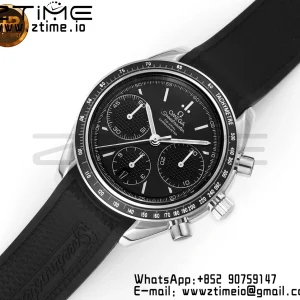 OMEGA Speedmaster Racing Master SS HKF Best Edition Quadrante nero su cinturino in gomma nera A7750 - Orologio super clone | Versione migliore 1:1