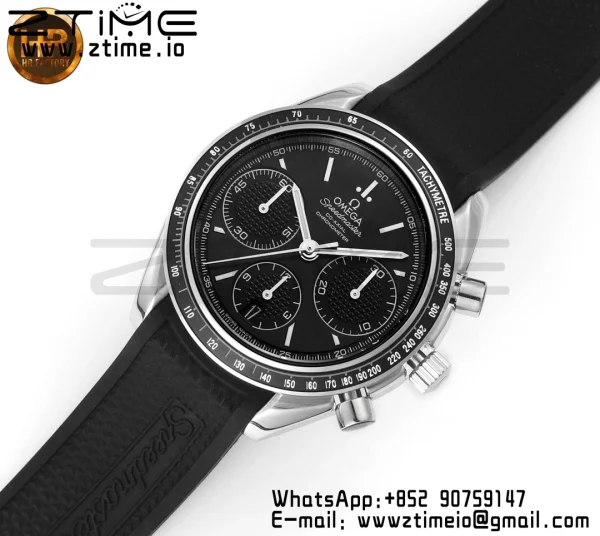 OMEGA Speedmaster Racing Master SS HKF Best Edition Quadrante nero su cinturino in gomma nera A7750 - Orologio super clone | Versione migliore 1:1