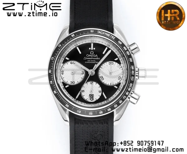 OMEGA Speedmaster Racing Master SS HKF Best Edition Μαύρο/Άσπρο καντράν σε μαύρο λουράκι από καουτσούκ A7750 - Ρολόι Super Clone | 1:1 Best Version