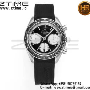 OMEGA Speedmaster Racing Master SS HKF Best Edition Μαύρο/Άσπρο καντράν σε μαύρο λουράκι από καουτσούκ A7750 - Ρολόι Super Clone | 1:1 Best Version