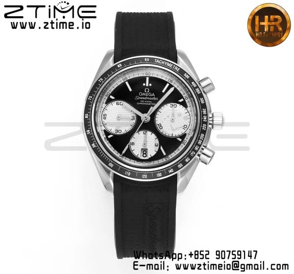 OMEGA Speedmaster Racing Master SS HKF Best Edition Μαύρο/Άσπρο καντράν σε μαύρο λουράκι από καουτσούκ A7750 - Ρολόι Super Clone | 1:1 Best Version