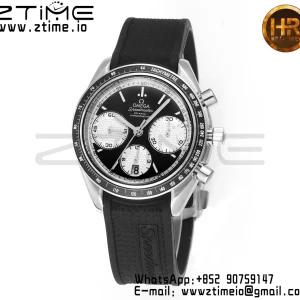 OMEGA Speedmaster Racing Master SS HKF Best Edition Μαύρο/Άσπρο καντράν σε μαύρο λουράκι από καουτσούκ A7750 - Ρολόι Super Clone | 1:1 Best Version