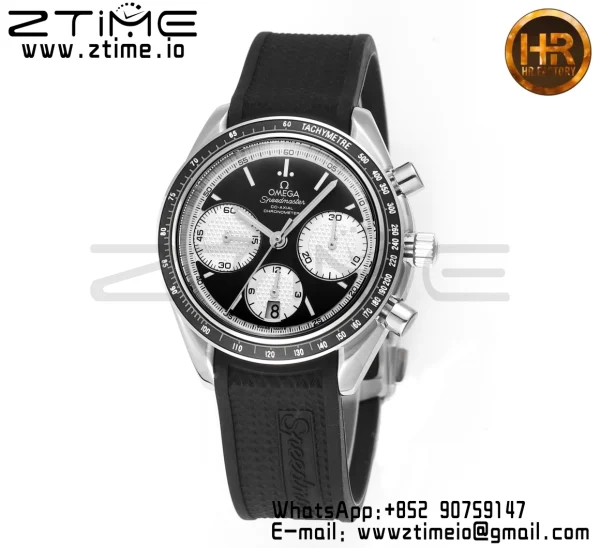 OMEGA Speedmaster Racing Master SS HKF Best Edition Μαύρο/Άσπρο καντράν σε μαύρο λουράκι από καουτσούκ A7750 - Ρολόι Super Clone | 1:1 Best Version