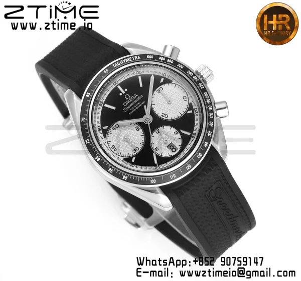 OMEGA Speedmaster Racing Master SS HKF Best Edition Μαύρο/Άσπρο καντράν σε μαύρο λουράκι από καουτσούκ A7750 - Ρολόι Super Clone | 1:1 Best Version