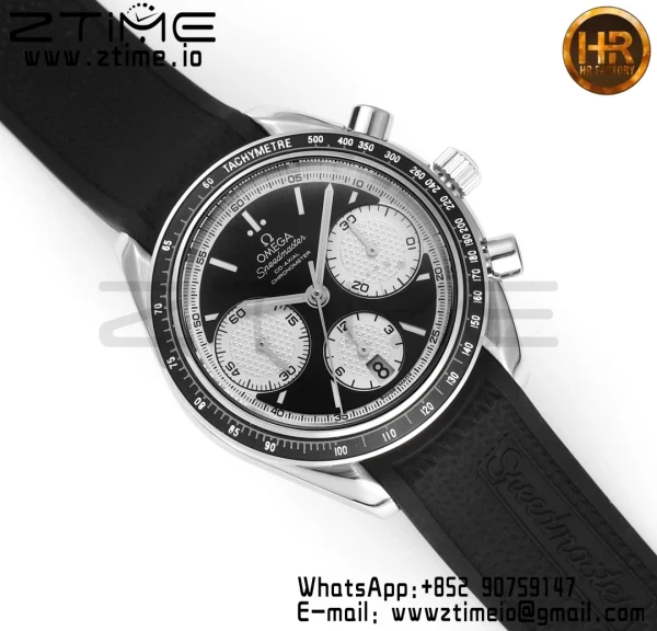 OMEGA Speedmaster Racing Master SS HKF Best Edition Μαύρο/Άσπρο καντράν σε μαύρο λουράκι από καουτσούκ A7750 - Ρολόι Super Clone | 1:1 Best Version
