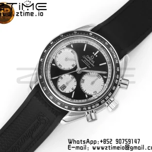 OMEGA Speedmaster Racing Master SS HKF Best Edition Μαύρο/Άσπρο καντράν σε μαύρο λουράκι από καουτσούκ A7750 - Ρολόι Super Clone | 1:1 Best Version