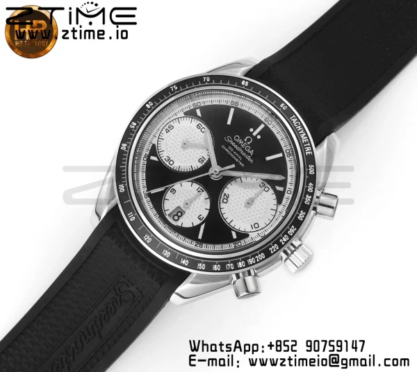 OMEGA Speedmaster Racing Master SS HKF Best Edition Μαύρο/Άσπρο καντράν σε μαύρο λουράκι από καουτσούκ A7750 - Ρολόι Super Clone | 1:1 Best Version