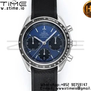 OMEGA Speedmaster Racing Master SS HKF Best Edition Black/Blue Dial on Black Rubber Strap A7750 - Super Clone Watch | 1:1 Best Version