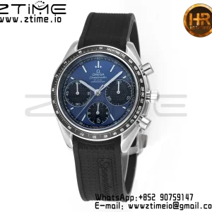 OMEGA Speedmaster Racing Master SS HKF Best Edition Black/Blue Dial on Black Rubber Strap A7750 - Super Clone Watch | 1:1 Best Version
