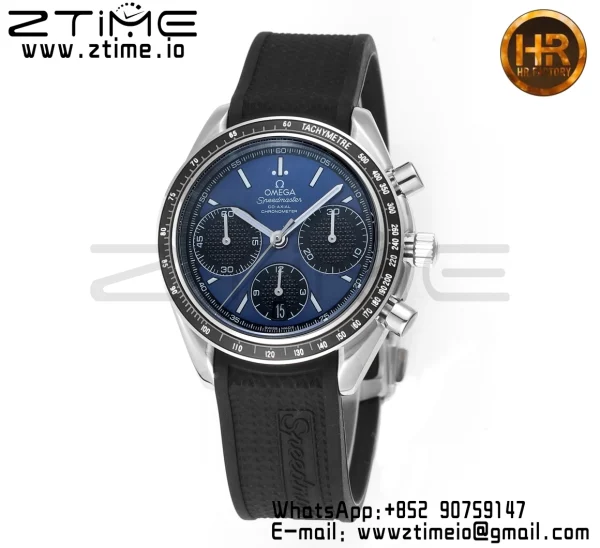 OMEGA Speedmaster Racing Master SS HKF Best Edition Black/Blue Dial on Black Rubber Strap A7750 - Super Clone Watch | 1:1 Best Version