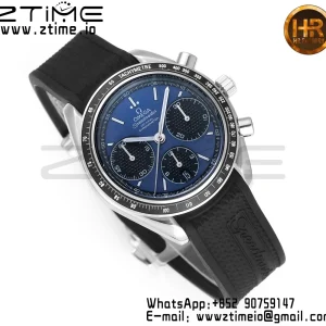 OMEGA Speedmaster Racing Master SS HKF Best Edition Black/Blue Dial on Black Rubber Strap A7750 - Super Clone Watch | 1:1 Best Version