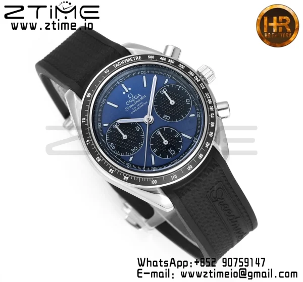 OMEGA Speedmaster Racing Master SS HKF Best Edition Black/Blue Dial on Black Rubber Strap A7750 - Super Clone Watch | 1:1 Best Version